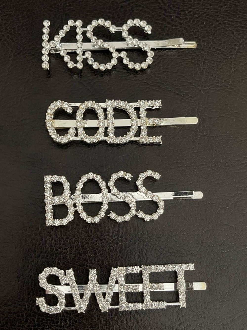 Silver Crystal 'BOSS' Statement Hair Clip - Sparkling Rhinestone Bobby Pin